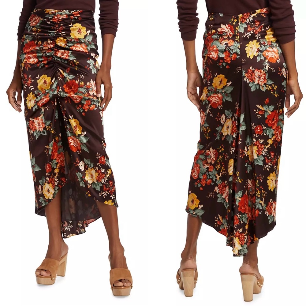 Veronica Beard💕Pixie Floral Silk Midi Skirt in Oxblood Multi Size 2 - Picture 5 of 15